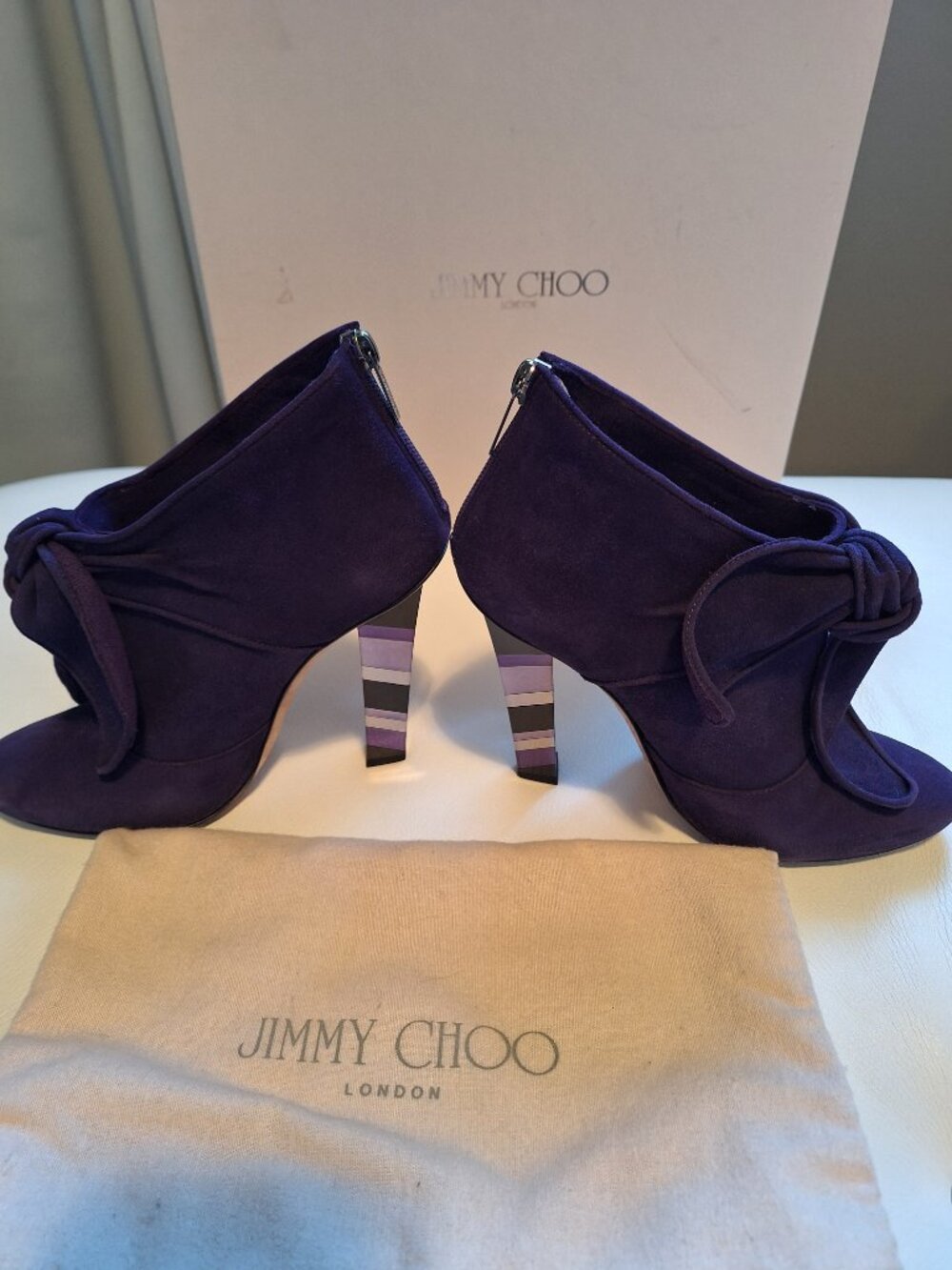 Jimmy Choo Colorblock heel purple suede booties - Picture 12 of 16